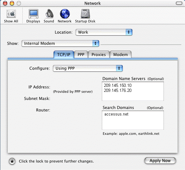 Dial Setup Macintosh OS X