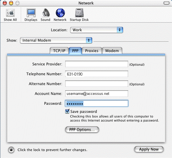 Dial Setup Macintosh OS X
