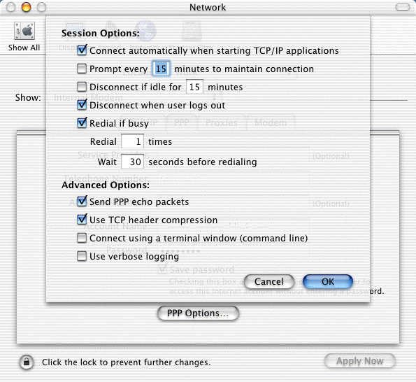Dial Setup Macintosh OS X