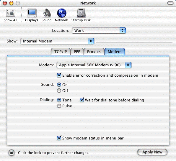 Dial Setup Macintosh OS X
